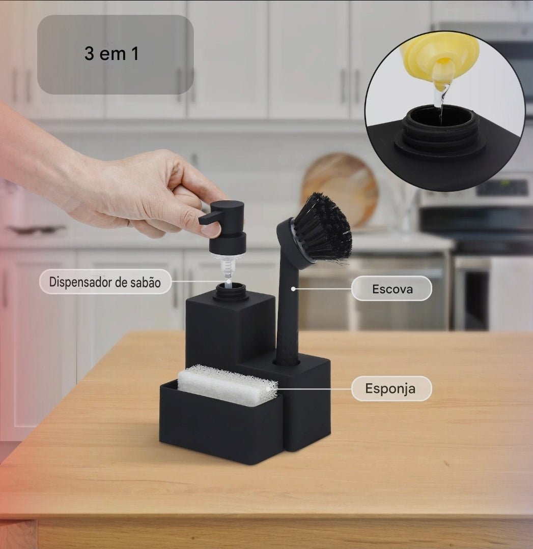 Dispensador Moderno com suporte – 3 em 1 Luxo e Organização - Aconchega