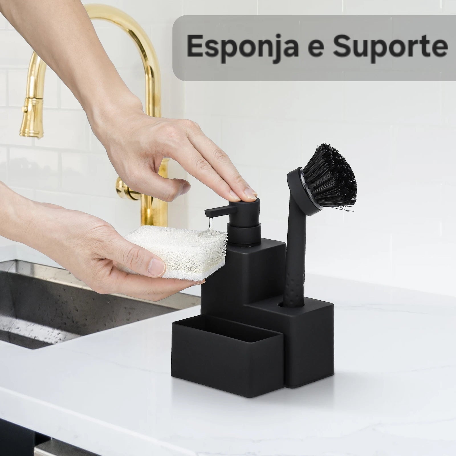 Dispensador Moderno com suporte – 3 em 1 Luxo e Organização - Aconchega