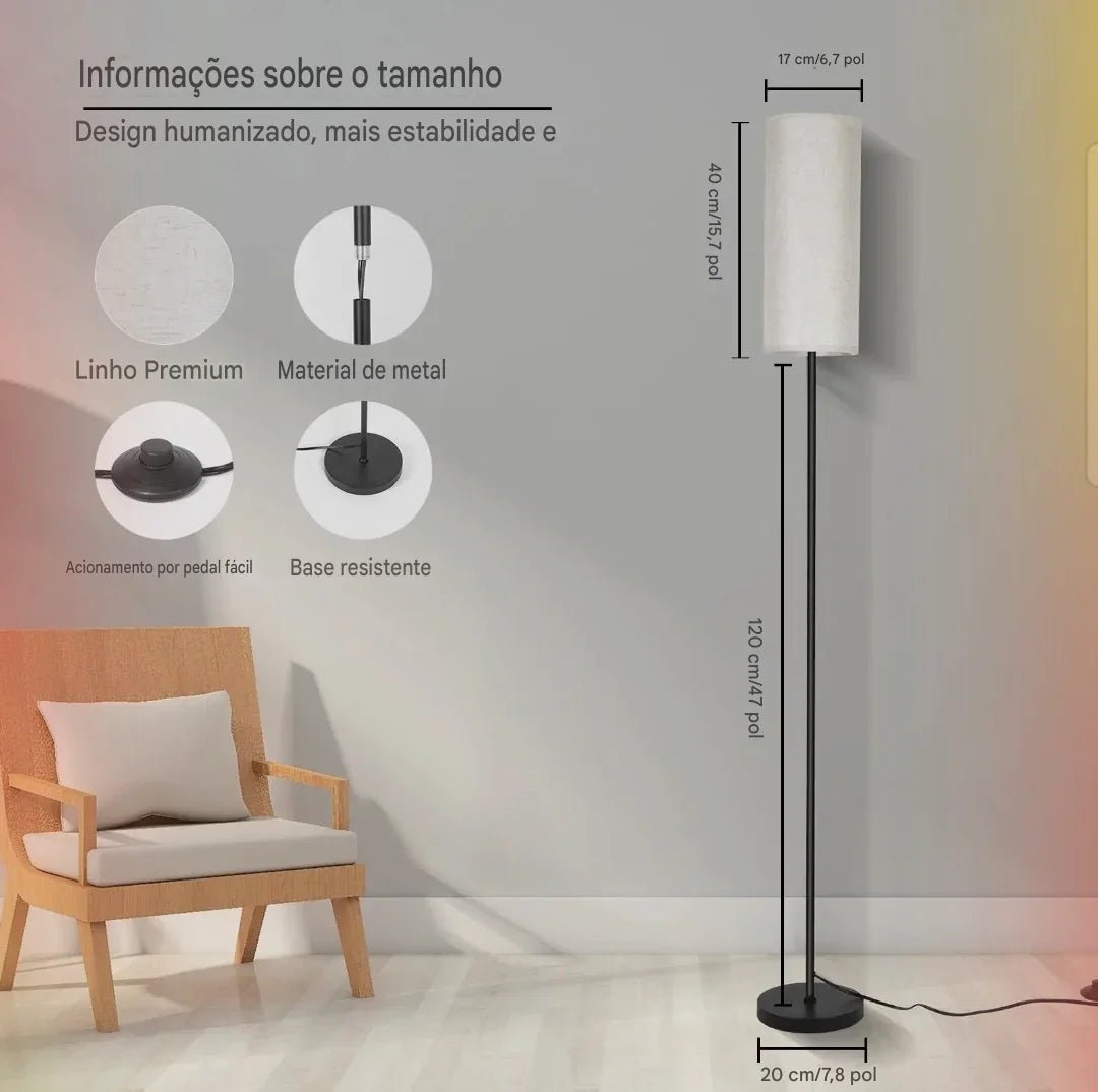 Luminária de Chão Moderna com Dimmer - Aconchega