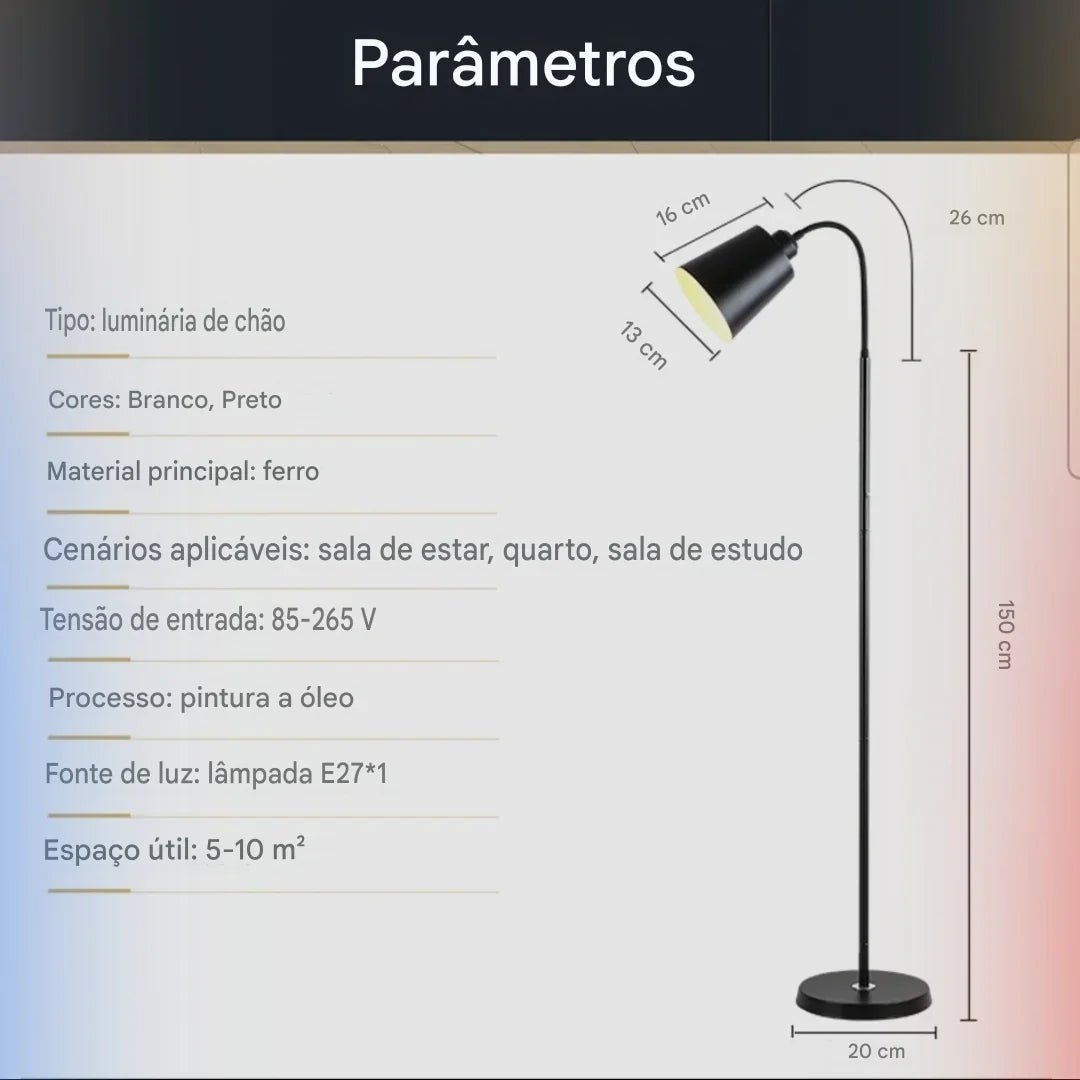 Luminária de Chão Moderna – Iluminação Sofisticada e Funcional - Aconchega